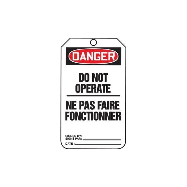 Accuform French Bilingual Safety Tags, DANGER DO NOT OPERATE, 4.25in x 2.125in, PF-Cardstock, 25PK FBTAM101CTP - main